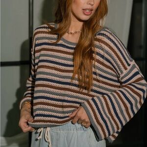 Eesome Striped Cotton Crochet Sweater